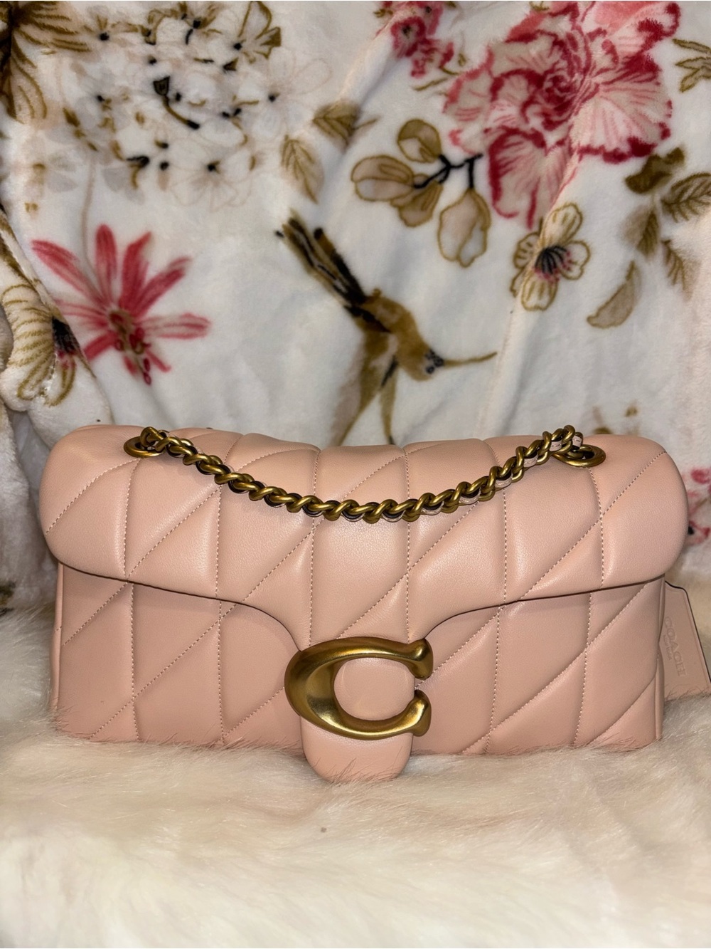 Coach Quilted Tabby 26 Leather Shoulder Bag in Cream with Gold Hardware